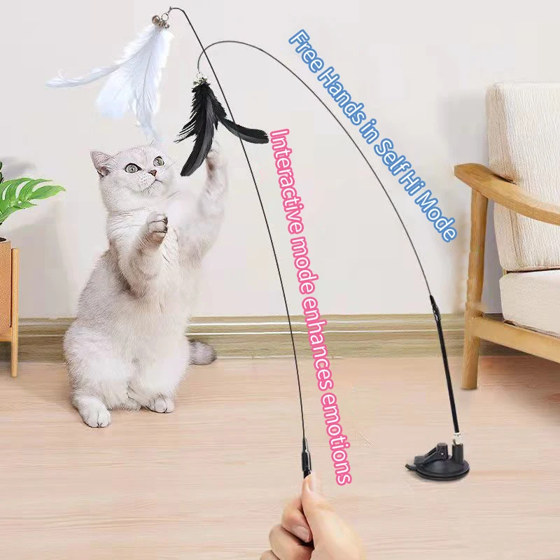 Interactive Cat Toy Handfree Cat Stick Playing Kitten Playing Teaser Wand Toy Suction Cup Bird/Feather Cat Wand Pet Supplies - Image 4